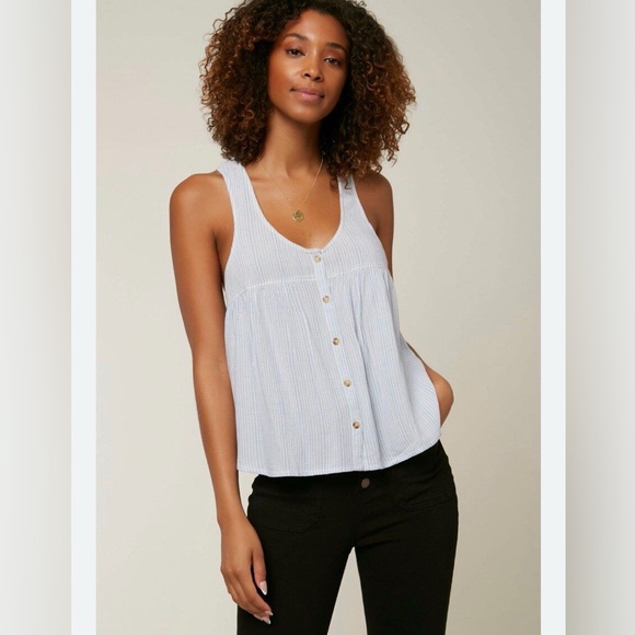 O'Neill Tops - O’Neill Meyer top smocked blouse tank top light blue and white XS